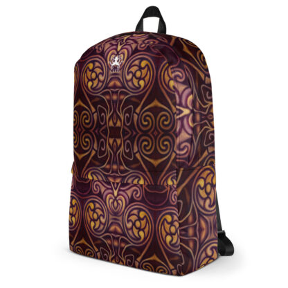 CAVIS Celtic Dragon Design Backpack, Alternative Burgundy and Gold Book Bag - Left