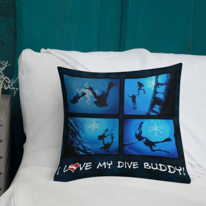 CAVIS Scuba Diver Silhouette Pillow - I Love My Dive Buddy - 1a