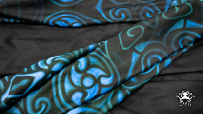 Celtic Dragon Blue Green Rash Guard Fabric Close Up