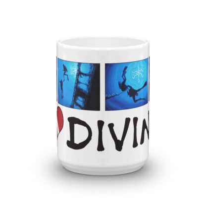 CAVIS Scuba Dive Silhouette Mug - I Love Diving - 15 oz. - Center