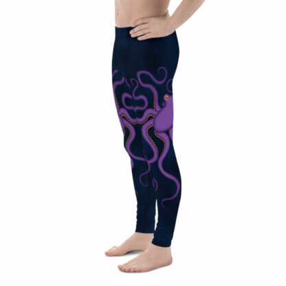 CAVIS Purple Octopus Men's Leggings - Dark Blue Scuba Dive Skin - Left