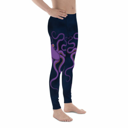 CAVIS Purple Octopus Men's Leggings - Dark Blue Scuba Dive Skin - Right