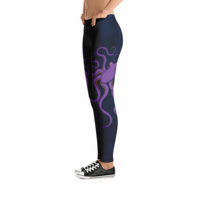 CAVIS Purple Octopus Women's Leggings - Dark Blue Scuba Dive Skin - Left