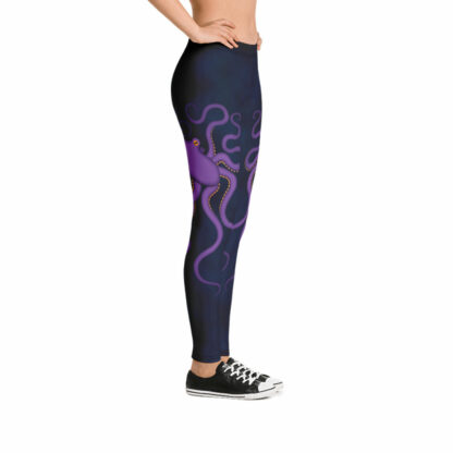 CAVIS Purple Octopus Women's Leggings - Dark Blue Scuba Dive Skin - Right