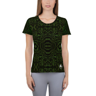 CAVIS Wonderpus Women's Tech Athletic Shirt - Green Octopus Pattern - Front