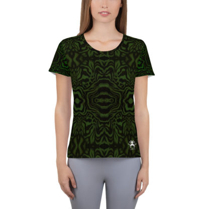 CAVIS Wonderpus Women's Tech Athletic Shirt - Green Octopus Pattern - Front