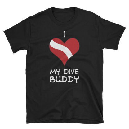 CAVIS Dive Flag Heart T-Shirt - Black - Scuba Diver Shirt - I Love My Dive Buddy - Front