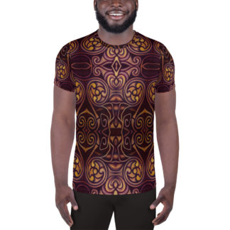 CAVIS Celtic Dragon Men’s Tech Athletic Shirt – Burgundy Pattern – Front