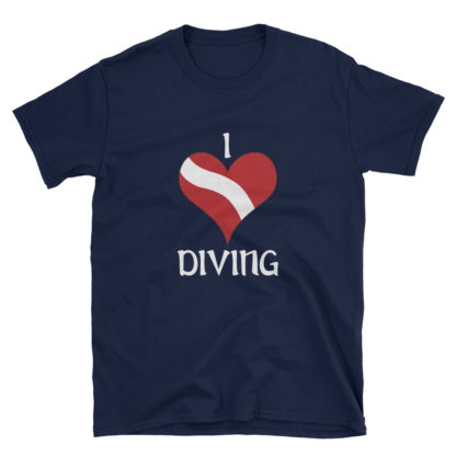 CAVIS Dive Flag Heart T-Shirt - Navy Blue Scuba Diver Shirt - Front