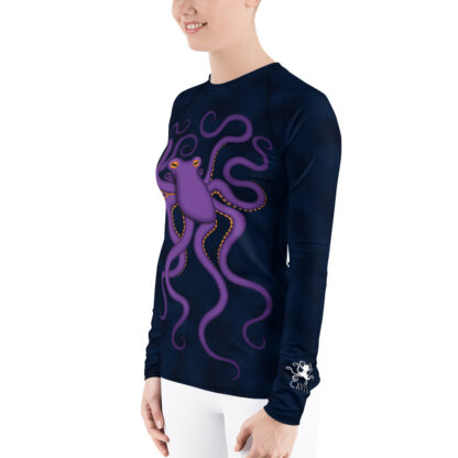 CAVIS Purple Octopus Women's Rash Guard - Dark Blue Scuba Swim Shirt - Left