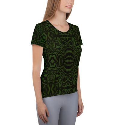 CAVIS Wonderpus Women's Tech Athletic Shirt - Green Octopus Pattern - Right