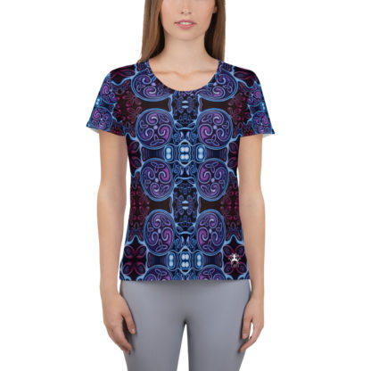 CAVIS Celtic Soul Women's Tech Athletic Shirt - Purple Blue Pattern - Front