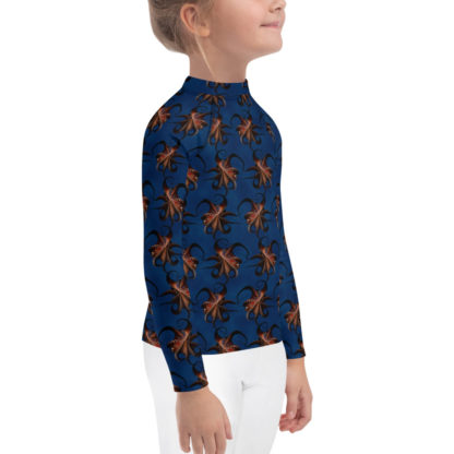 CAVIS Flying Octopus Kid's Rash Guard - Dark Blue Swim Shirt - Right