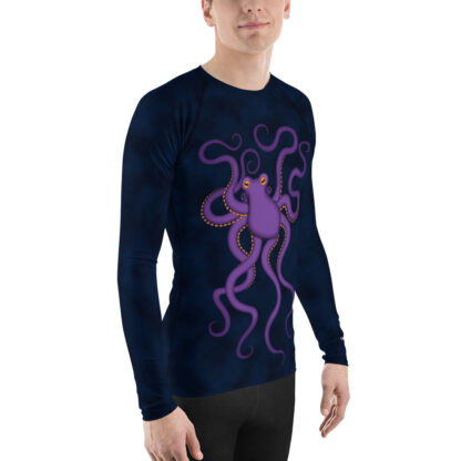 CAVIS Purple Octopus Men's Rash Guard - Dark Blue Scuba Swim Shirt - Right