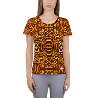 CAVIS Wonderpus Women’s Tech Athletic Shirt – Yellow Orange Octopus Pattern – Front