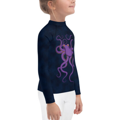 CAVIS Purple Octopus Kid's Rash Guard - Dark Blue Swim Shirt - Right
