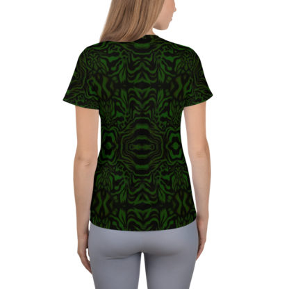 CAVIS Wonderpus Women's Tech Athletic Shirt - Green Octopus Pattern - Back