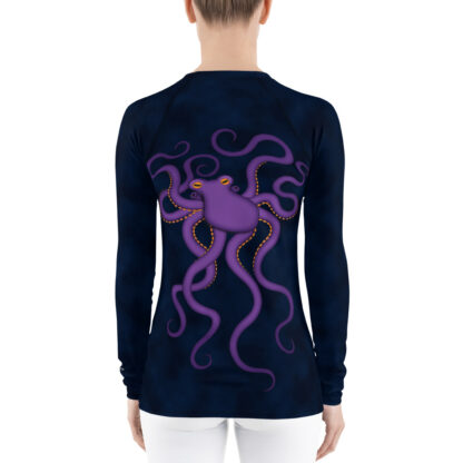 CAVIS Purple Octopus Women's Rash Guard - Dark Blue Scuba Swim Shirt - Back