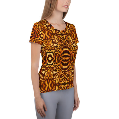 CAVIS Wonderpus Women's Tech Athletic Shirt - Yellow Orange Octopus Pattern - Right