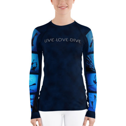 CAVIS Diver Silhouette Women’s Rash Guard - Scuba Dive Skin Swim Shirt - Front