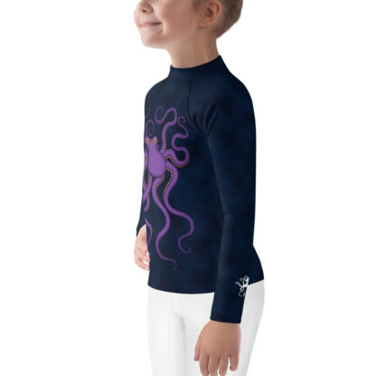 CAVIS Purple Octopus Kid's Rash Guard - Dark Blue Swim Shirt - Left
