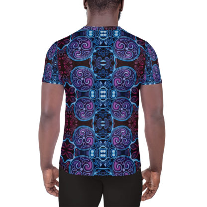 CAVIS Celtic Soul Men's Tech Athletic Shirt - Purple Blue Pattern - Back