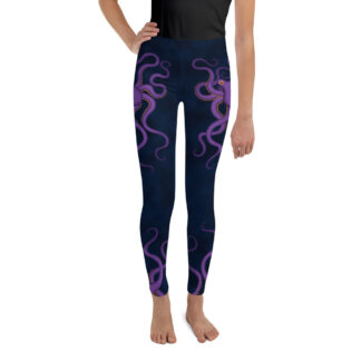 CAVIS Purple Octopus Youth Leggings – Dark Blue – Front