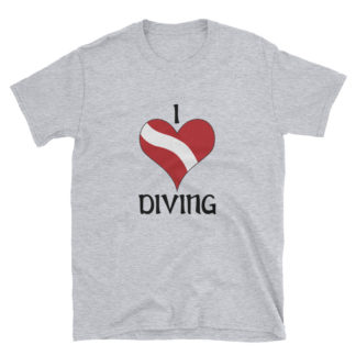 CAVIS Dive Flag Heart T-Shirt - Light Gray Scuba Diver Shirt - Front