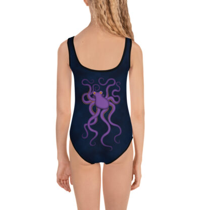 CAVIS Purple Octopus Kid's Swimsuit - Dark Blue - Back