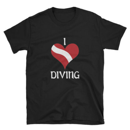 CAVIS Dive Flag Heart T-Shirt - Black Scuba Diver Shirt - Front