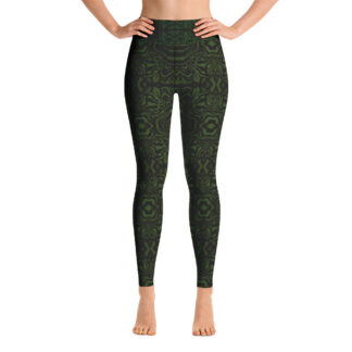 CAVIS Wonderpus Women’s High Waist Leggings – Green Octopus Pattern – Front