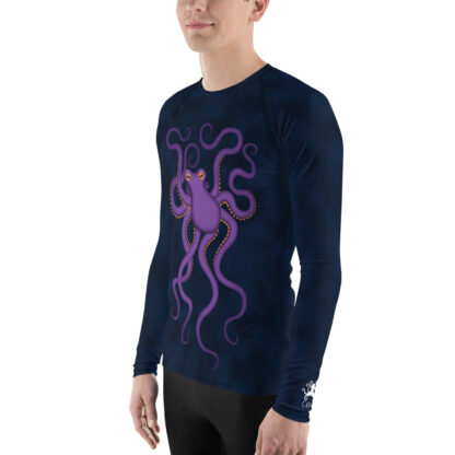 CAVIS Purple Octopus Men's Rash Guard - Dark Blue Scuba Swim Shirt - Left