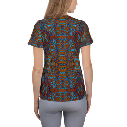 CAVIS Wonderpus Women's Tech Athletic Shirt - Orange Blue Octopus Pattern - Back