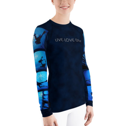 CAVIS Diver Silhouette Women’s Rash Guard - Scuba Dive Skin Swim Shirt - Right