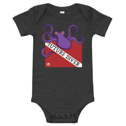 CAVIS Dive Flag Octopus Infant Onesie - Future Diver Baby Shirt - Dark Heather Gray
