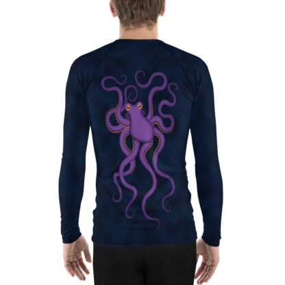 CAVIS Purple Octopus Men's Rash Guard - Dark Blue Scuba Swim Shirt - Back