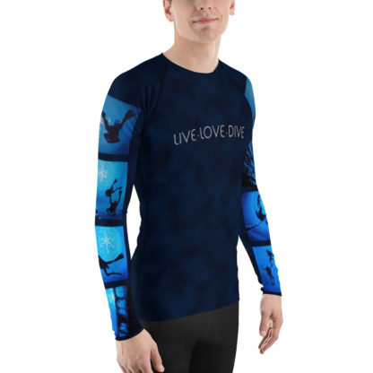 CAVIS Diver Silhouette Men’s Rash Guard - Scuba Dive Skin Swim Shirt - Right