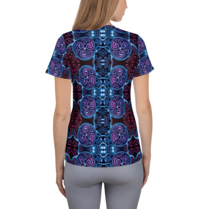 CAVIS Celtic Soul Women's Tech Athletic Shirt - Purple Blue Pattern - Back