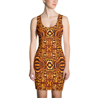 CAVIS Wonderpus Women’s Fitted Dress – Yellow Orange Octopus Pattern Sexy Dress – Front