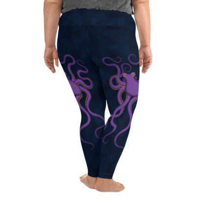 CAVIS Purple Octopus Women's High Waist Plus Size Leggings - Blue Scuba Dive Skin - Back