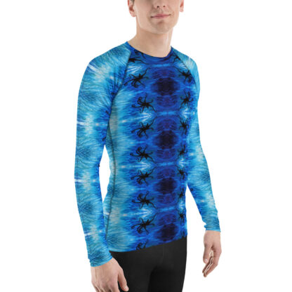 CAVIS Blue Ocean Octopus Pattern Rash Guard - Men's Bright Blue Swim Shirt - Right