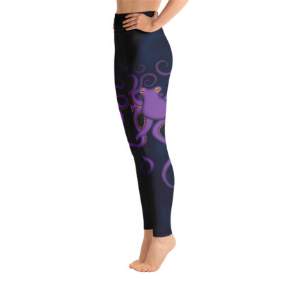 CAVIS Purple Octopus Women's High Waist Leggings - Blue Scuba Dive Skin- Left