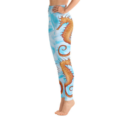 CAVIS Seahorse Pattern Women's Leggings - Light Blue Scuba Dive Skin - Left