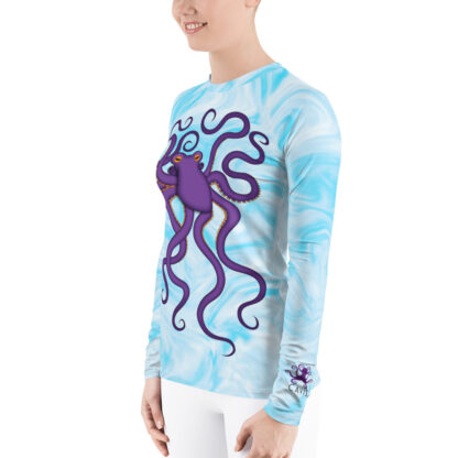 CAVIS Purple Octopus Women's Rash Guard - Light Blue Scuba Dive Skin - Left