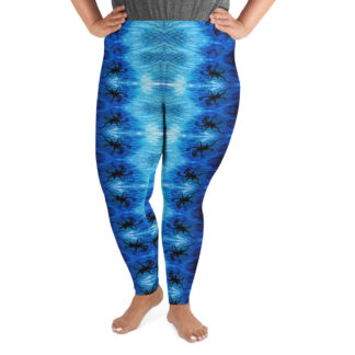 CAVIS Blue Ocean Octopus Pattern Women’s High Waist Plus Size Leggings – Bright Blue Dive Skin – Front