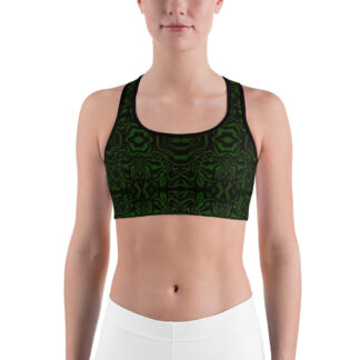 CAVIS Wonderpus Women’s Sports Bra – Green Black Octopus Pattern – Front