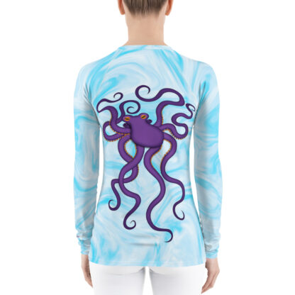 CAVIS Purple Octopus Women's Rash Guard - Light Blue Scuba Dive Skin - Back