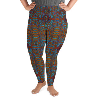 CAVIS Wonderpus Women’s High Waist Plus Size Leggings – Orange Blue Scuba Dive Skin – Front