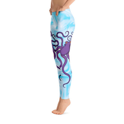 CAVIS Purple Octopus Pattern Women's Leggings - Light Blue Scuba Dive Skin - Left
