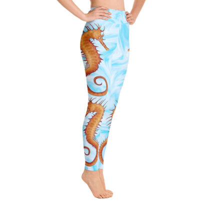 CAVIS Seahorse Pattern Women's Leggings - Light Blue Scuba Dive Skin - Right